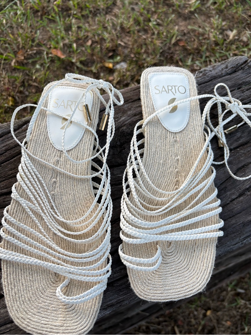 SARTO By Franco Sarto Ivory Braided Lace-Up Sandals